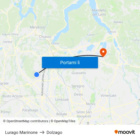Lurago Marinone to Dolzago map
