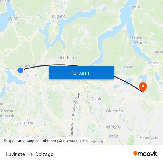 Luvinate to Dolzago map