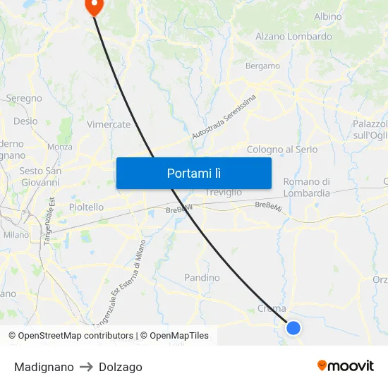 Madignano to Dolzago map