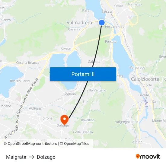 Malgrate to Dolzago map