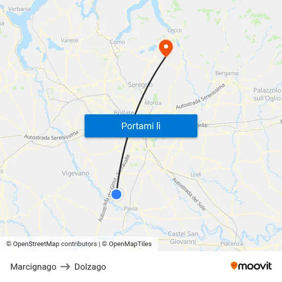 Marcignago to Dolzago map