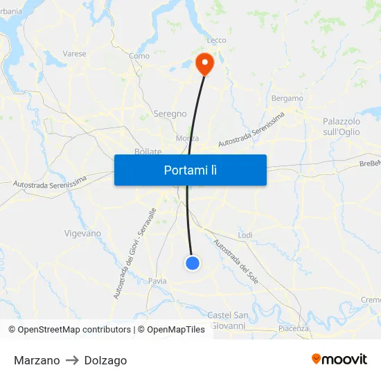 Marzano to Dolzago map