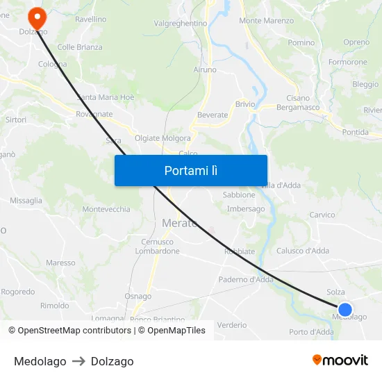 Medolago to Dolzago map