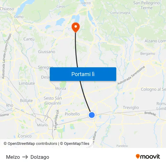 Melzo to Dolzago map