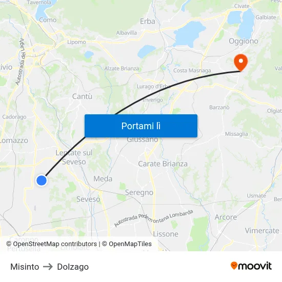 Misinto to Dolzago map