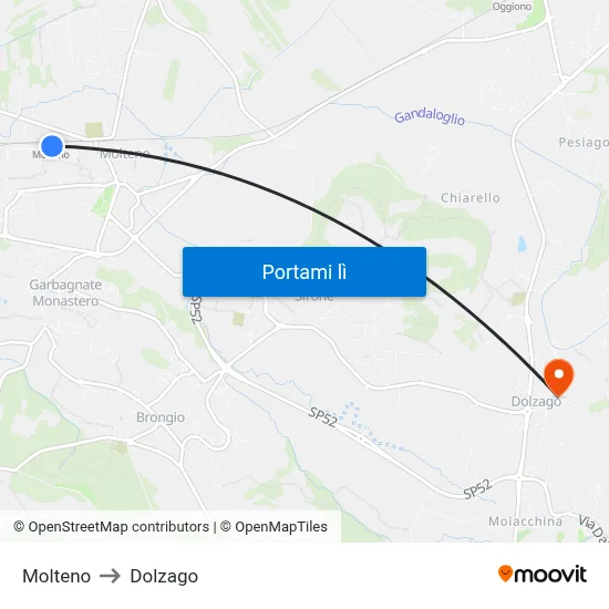 Molteno to Dolzago map