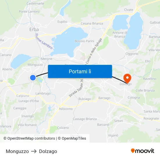 Monguzzo to Dolzago map
