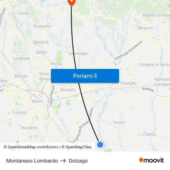 Montanaso Lombardo to Dolzago map