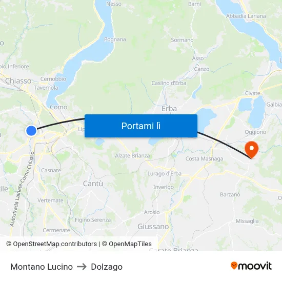 Montano Lucino to Dolzago map