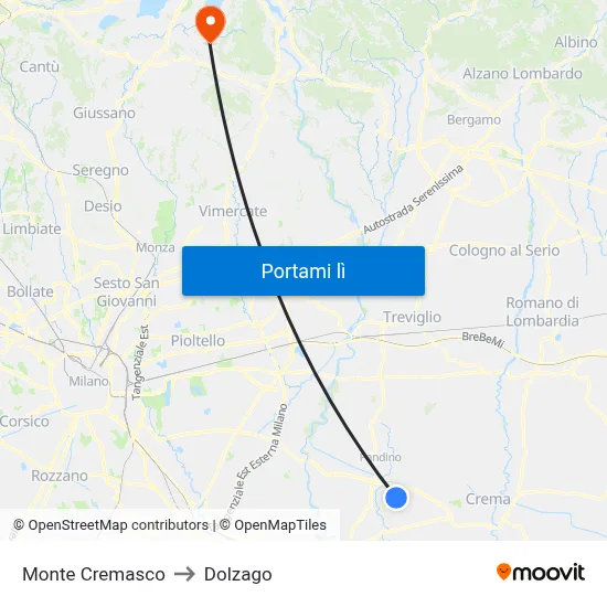 Monte Cremasco to Dolzago map