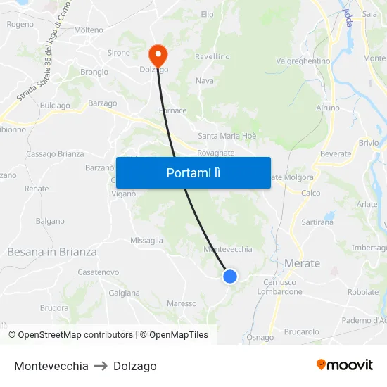 Montevecchia to Dolzago map