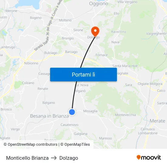 Monticello Brianza to Dolzago map