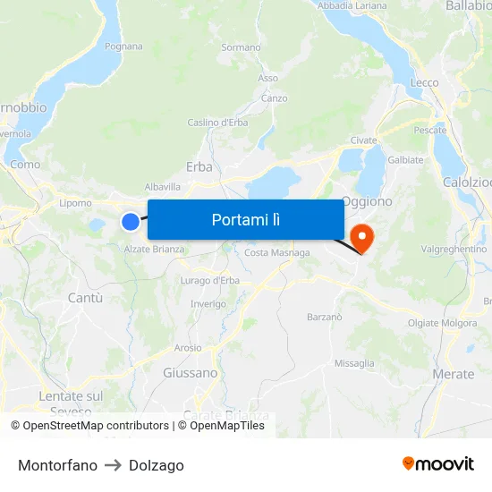 Montorfano to Dolzago map