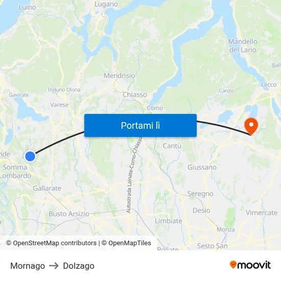 Mornago to Dolzago map