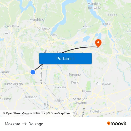 Mozzate to Dolzago map