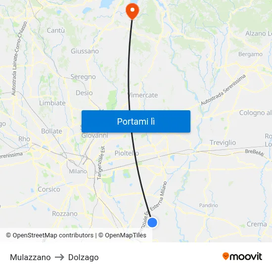 Mulazzano to Dolzago map