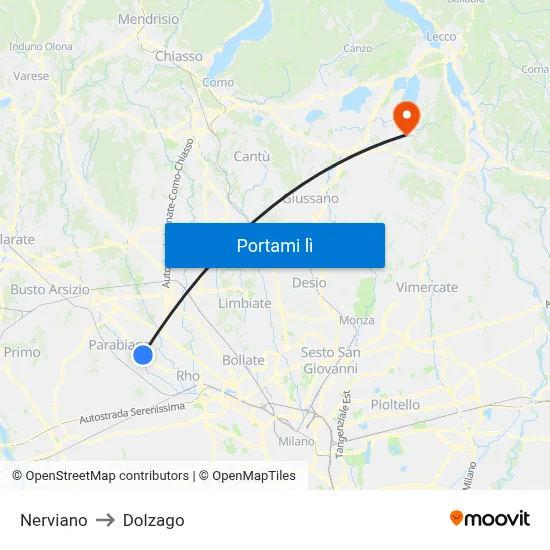 Nerviano to Dolzago map