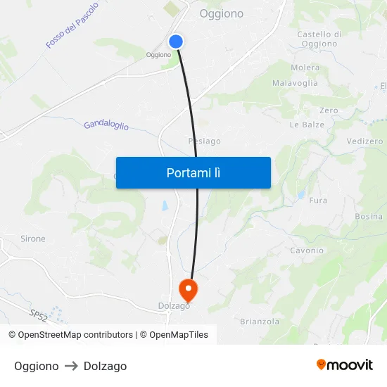 Oggiono to Dolzago map