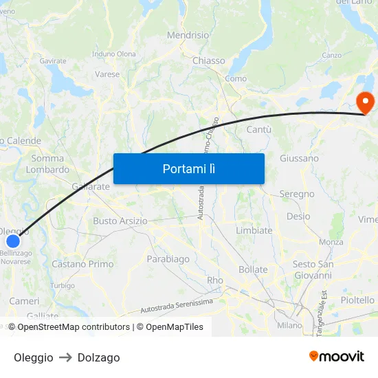Oleggio to Dolzago map