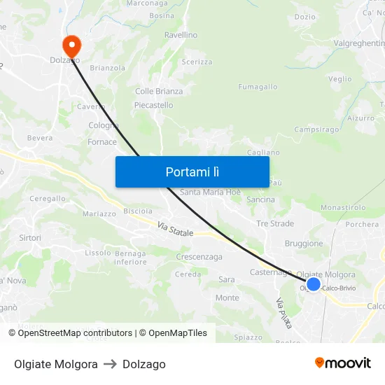 Olgiate Molgora to Dolzago map