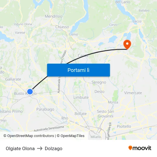 Olgiate Olona to Dolzago map