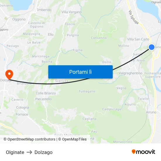 Olginate to Dolzago map