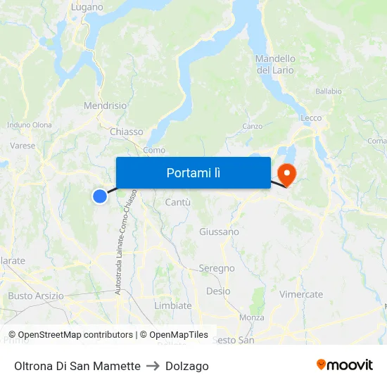 Oltrona Di San Mamette to Dolzago map