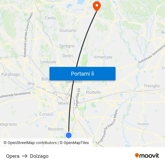 Opera to Dolzago map