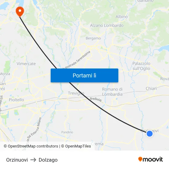 Orzinuovi to Dolzago map