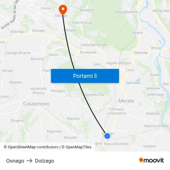 Osnago to Dolzago map