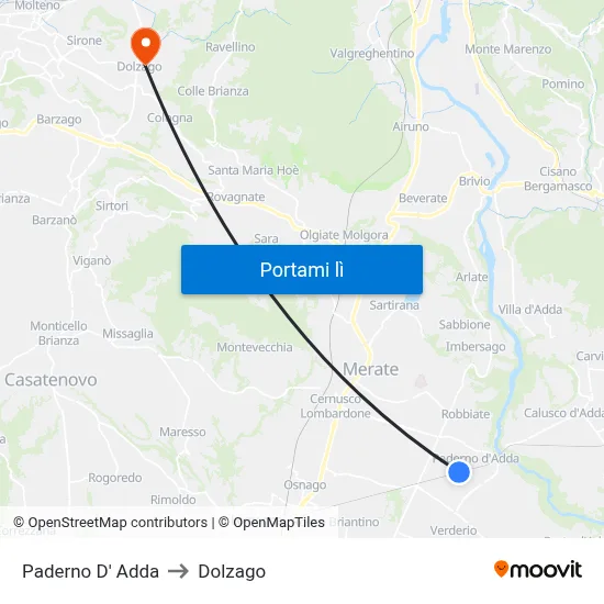 Paderno D' Adda to Dolzago map