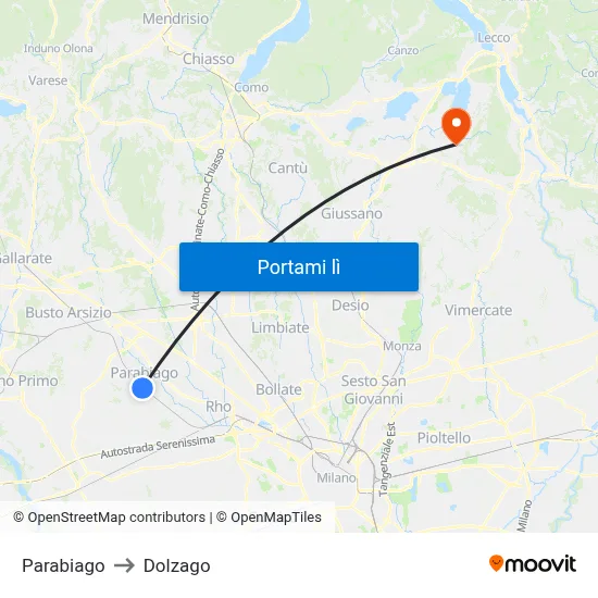 Parabiago to Dolzago map