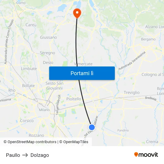 Paullo to Dolzago map
