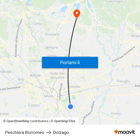 Peschiera Borromeo to Dolzago map