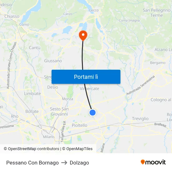 Pessano Con Bornago to Dolzago map