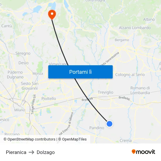 Pieranica to Dolzago map