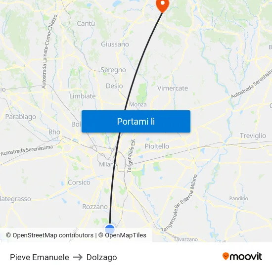 Pieve Emanuele to Dolzago map