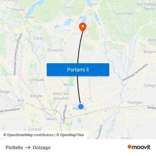 Pioltello to Dolzago map
