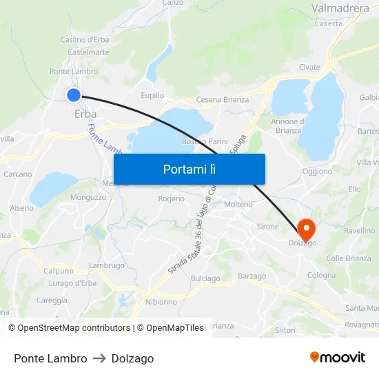 Ponte Lambro to Dolzago map