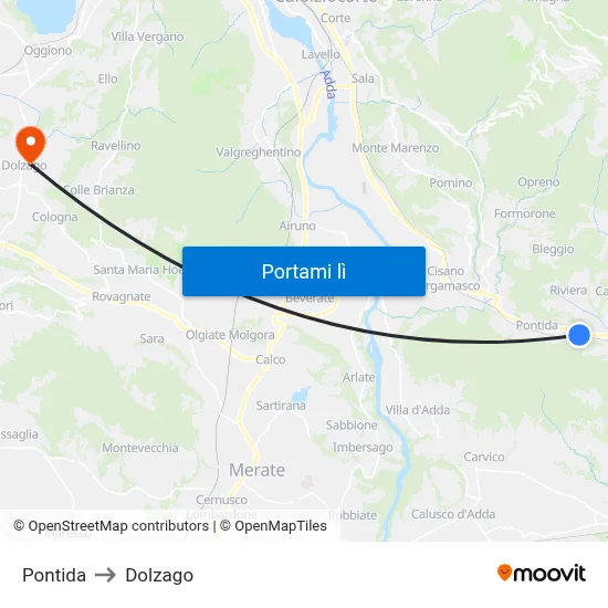 Pontida to Dolzago map