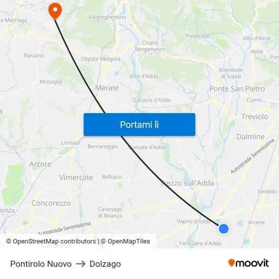 Pontirolo Nuovo to Dolzago map
