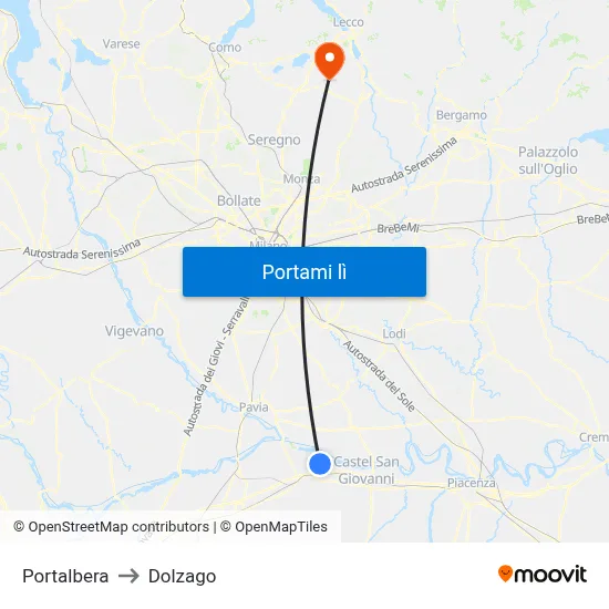 Portalbera to Dolzago map