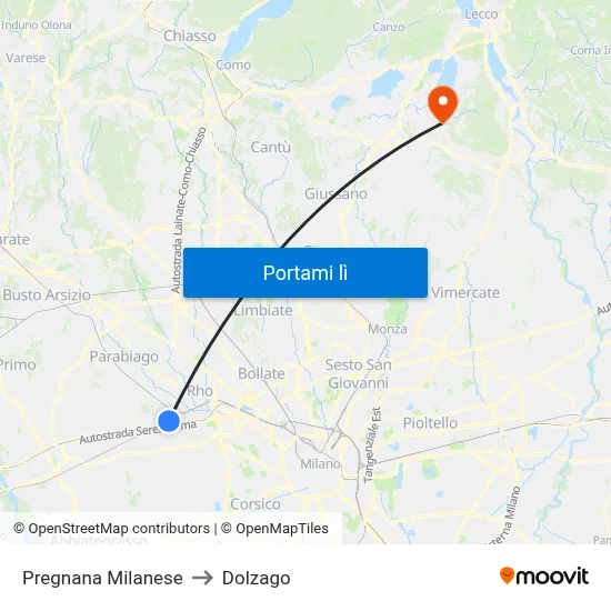 Pregnana Milanese to Dolzago map