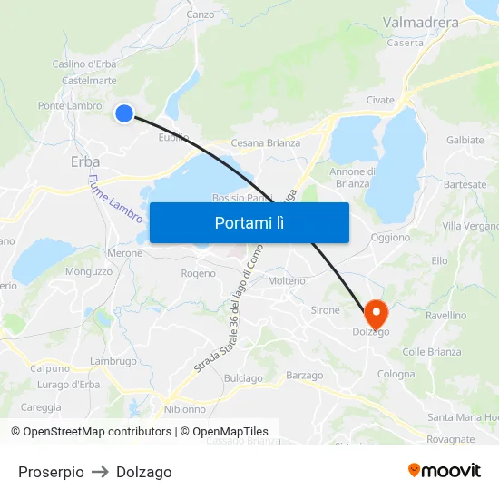 Proserpio to Dolzago map
