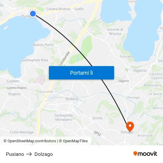Pusiano to Dolzago map