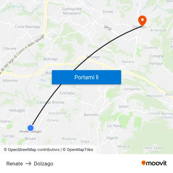 Renate to Dolzago map