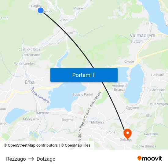 Rezzago to Dolzago map