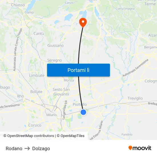 Rodano to Dolzago map