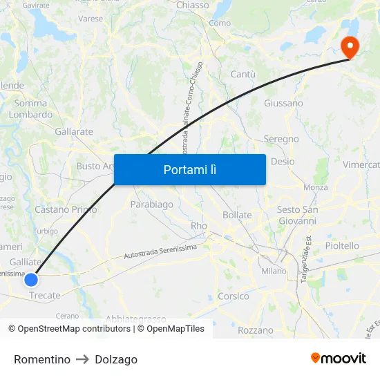 Romentino to Dolzago map