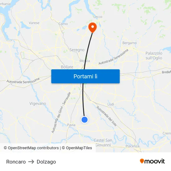 Roncaro to Dolzago map
